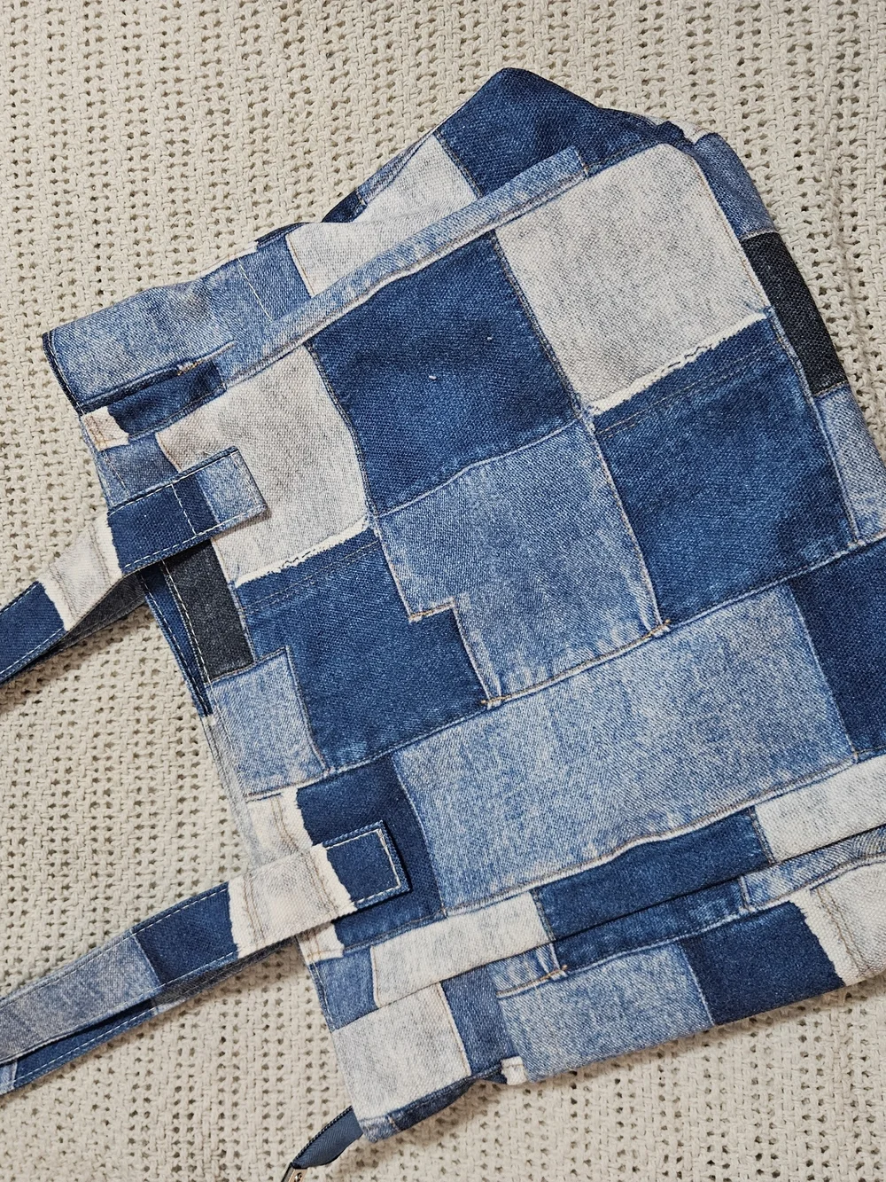 Patchwork Denim Backpack - Blue